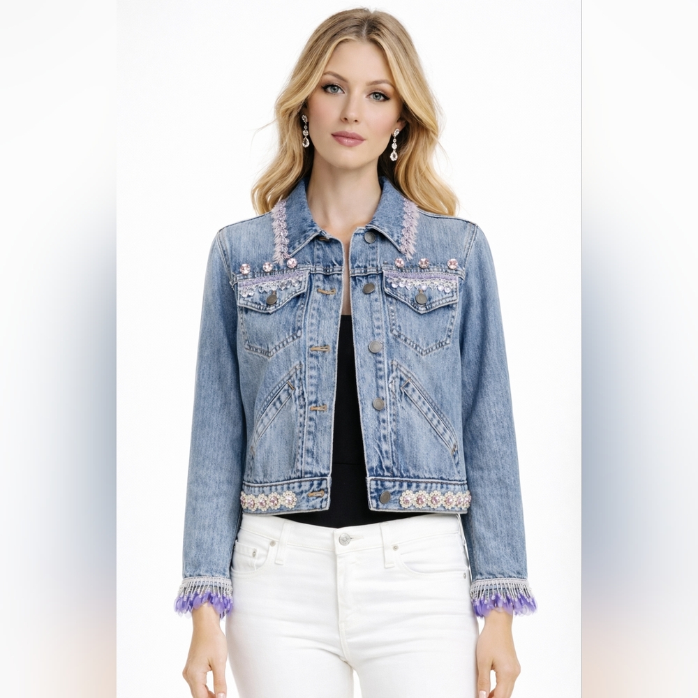 Marc Jacobs Crystal Rhinestone Embelished Denim Jacket US M